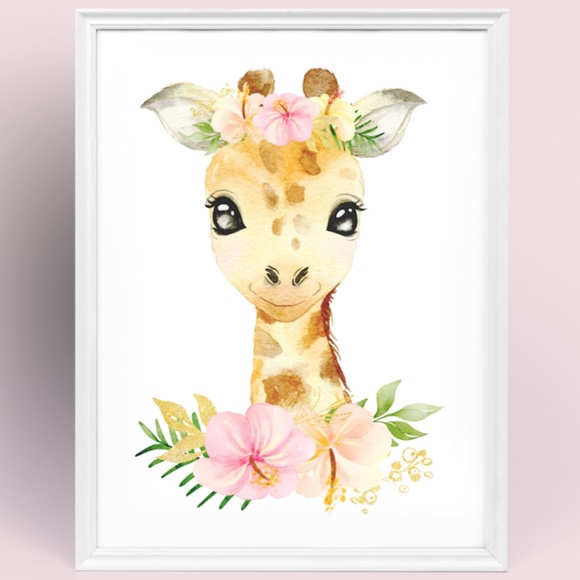 Other - Cute Floral Giraffe Watercolor Wall Art Print Poster Unframed